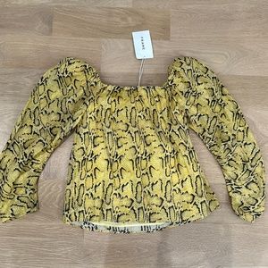 NWT Frame off-the-shoulder gathered snake-print ramie top